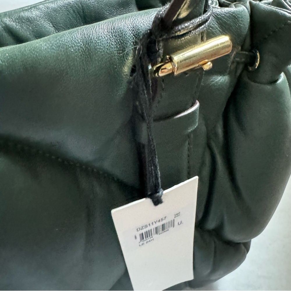 New GERARD DAREL  Le 24H Quilted Leather Shoulder Bag Dark Green Leather - Picture 9 of 12